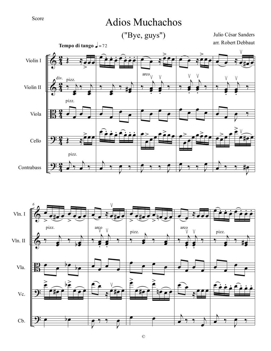 Adios, Muchachos - Score Only String Orchestra scores gallery preview page 1