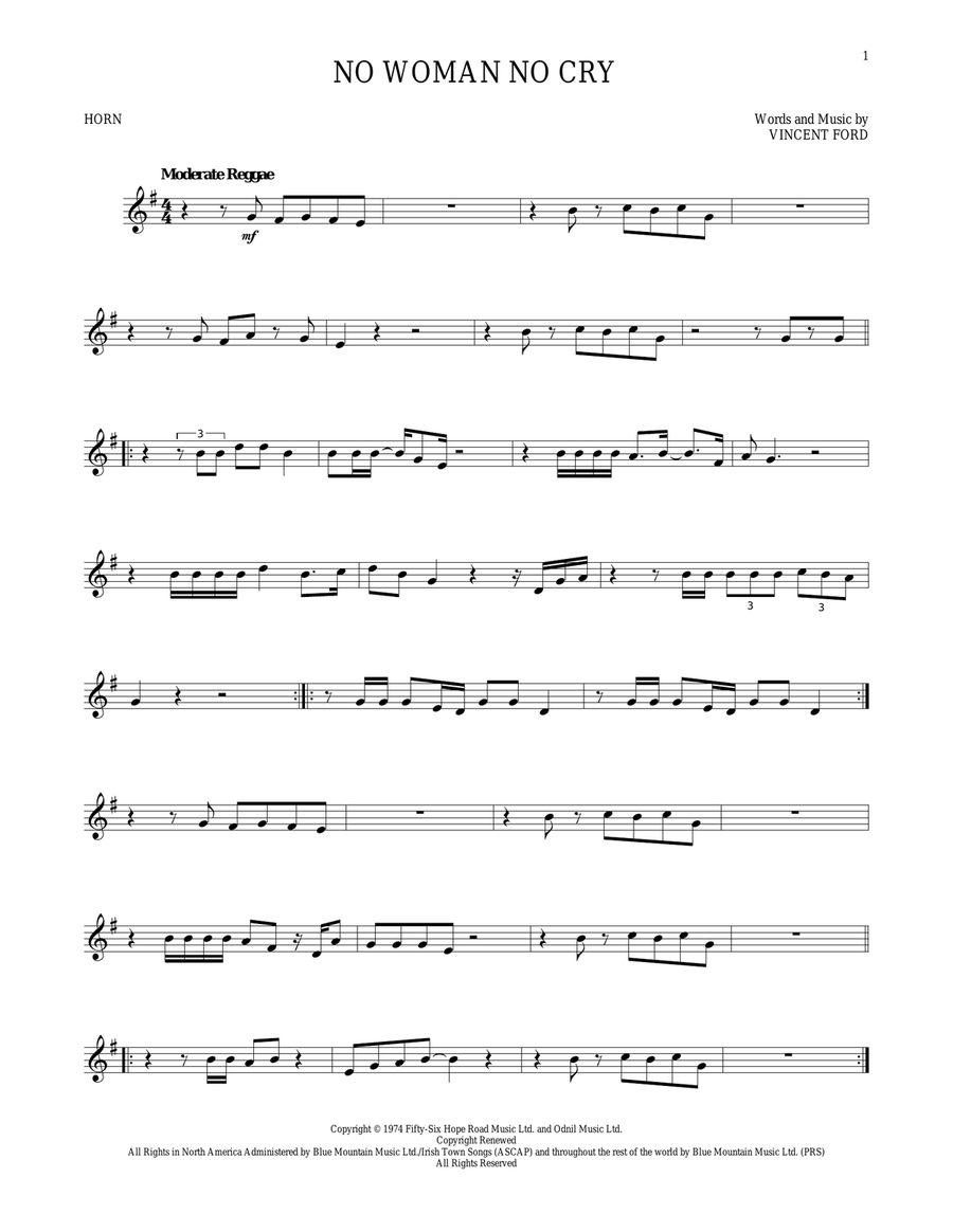 No Woman No Cry No Woman No Cry Horn Solo scores gallery preview page 1