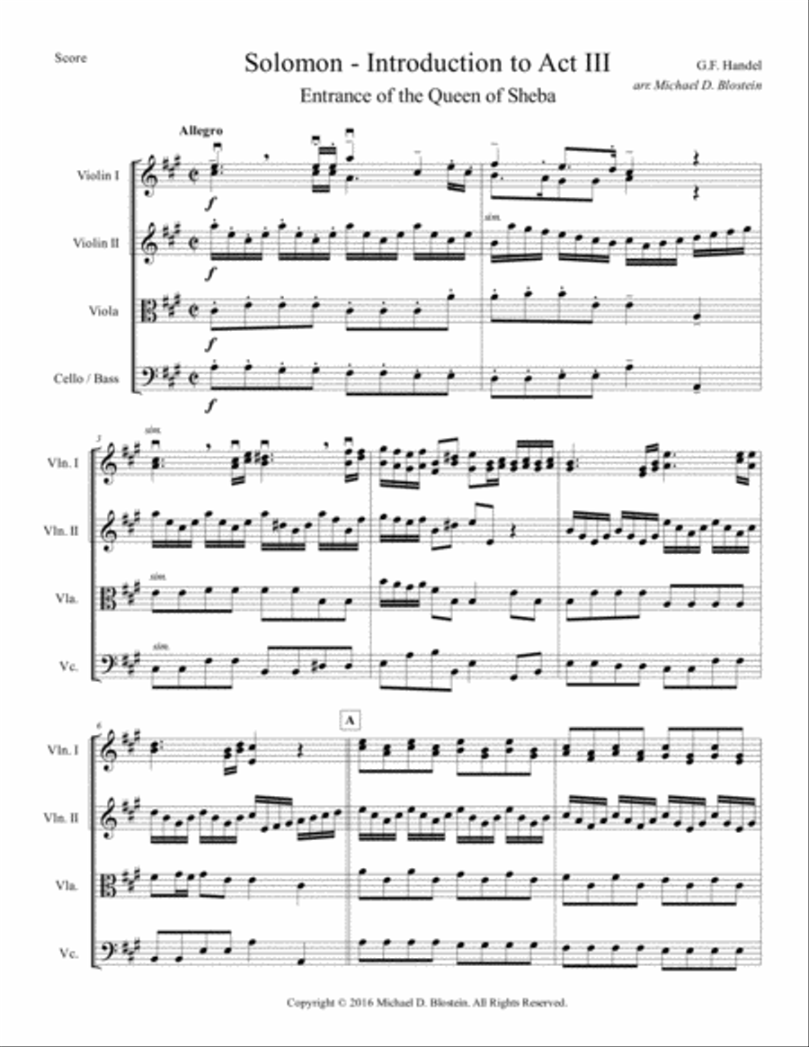 Solomon, Introduction to Act III, Entrance of the Queen of Sheba (score only) String Orchestra scores gallery preview page 3