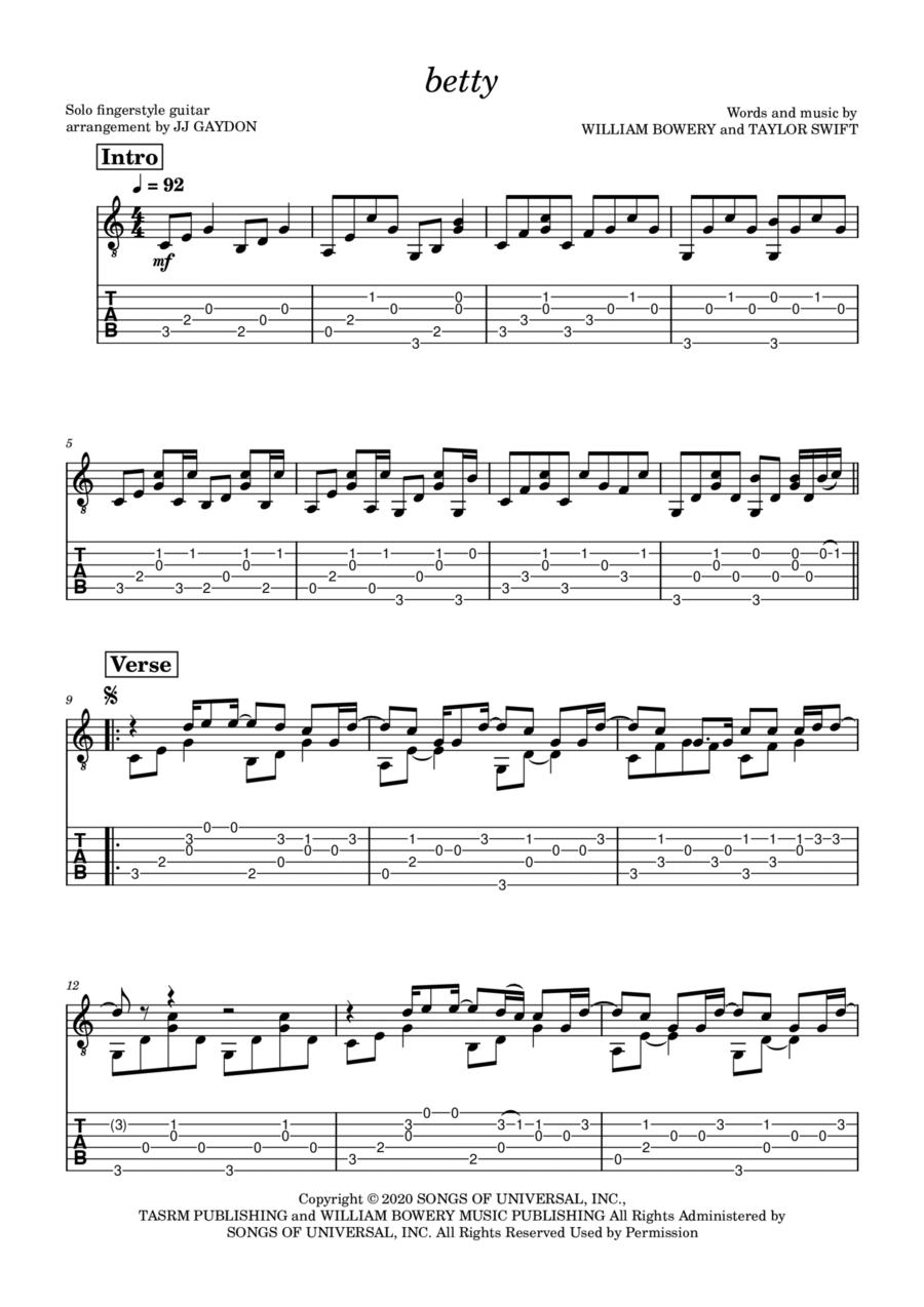Betty Acoustic Guitar scores gallery preview page 1