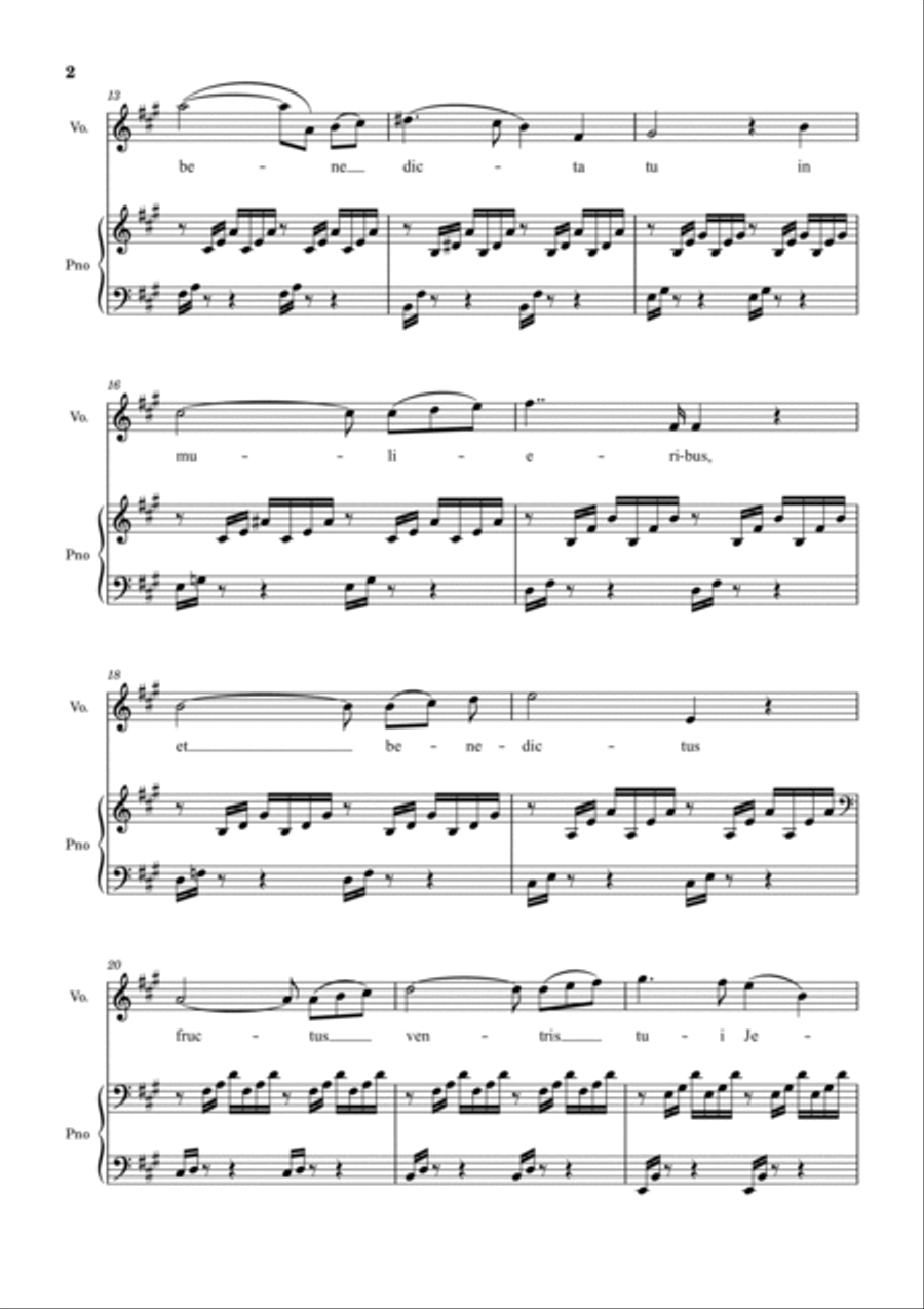 Ave Maria (Bach-Gounod) in A Major for Piano and Voice Voice scores gallery preview page 2