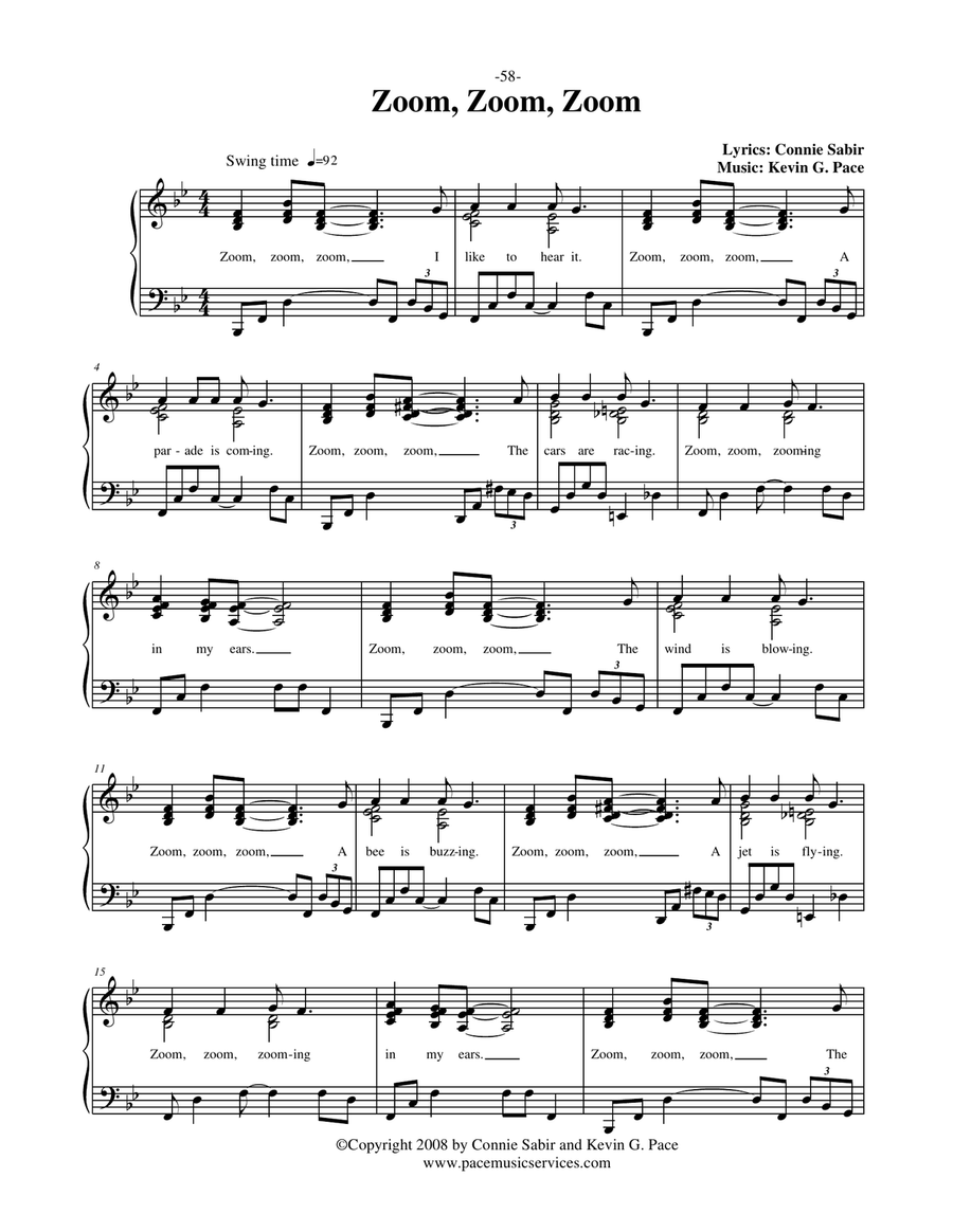 Zoom, Zoom, Zoom - vocal solo with piano accompaniment or piano solo Unison Choir scores gallery preview page 1