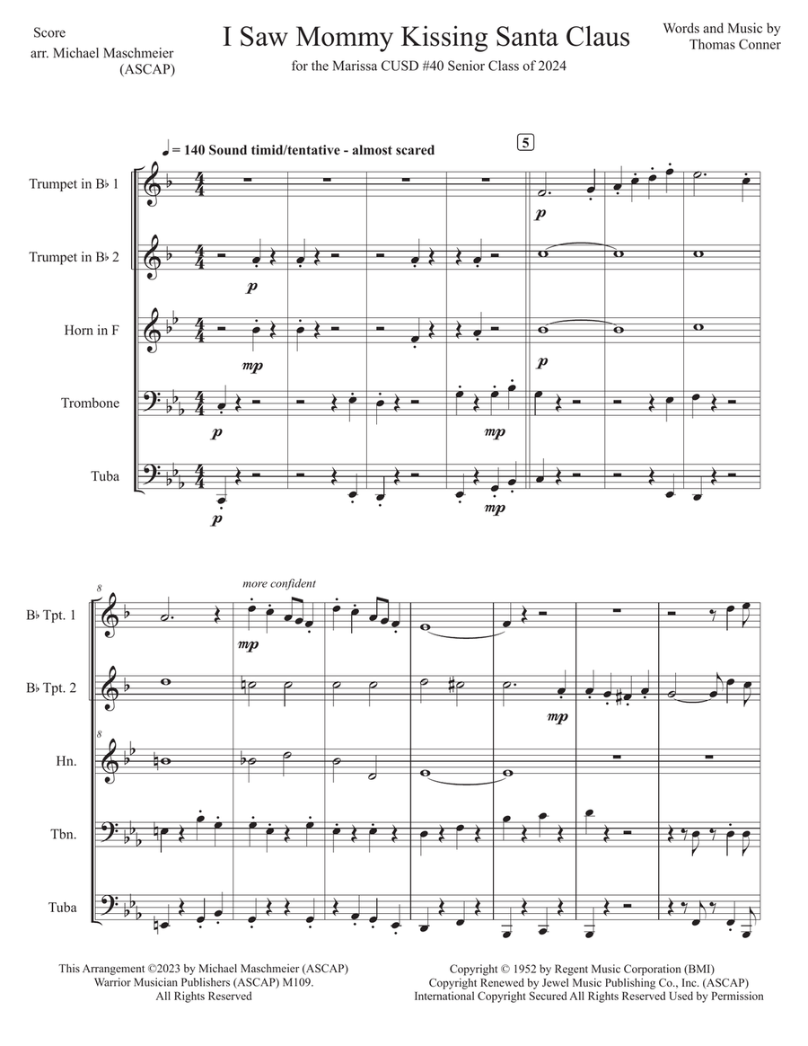 I Saw Mommy Kissing Santa Claus Brass Quintet scores gallery preview page 2