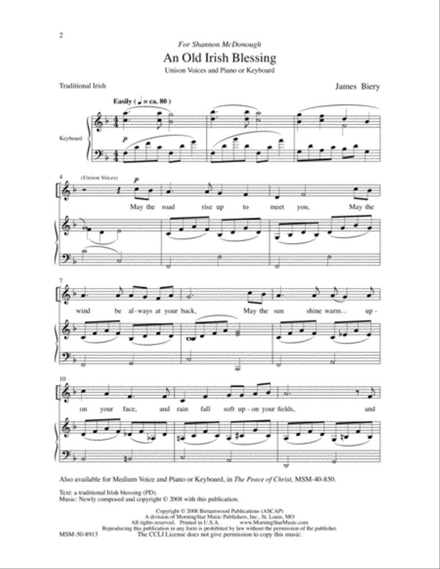 An Old Irish Blessing Unison Choir scores gallery preview page 2