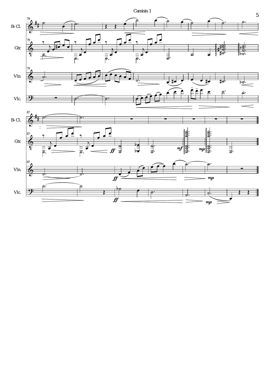 Camisis 1 for clarinet, viola, cello and guitar Small Ensemble scores gallery preview page 5