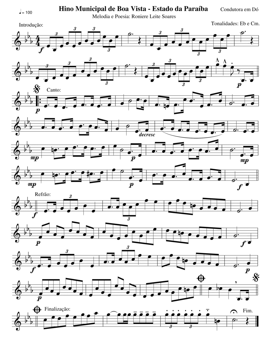 Hino Municipal de Boa Vista (PB) Easy Piano scores gallery preview page 1