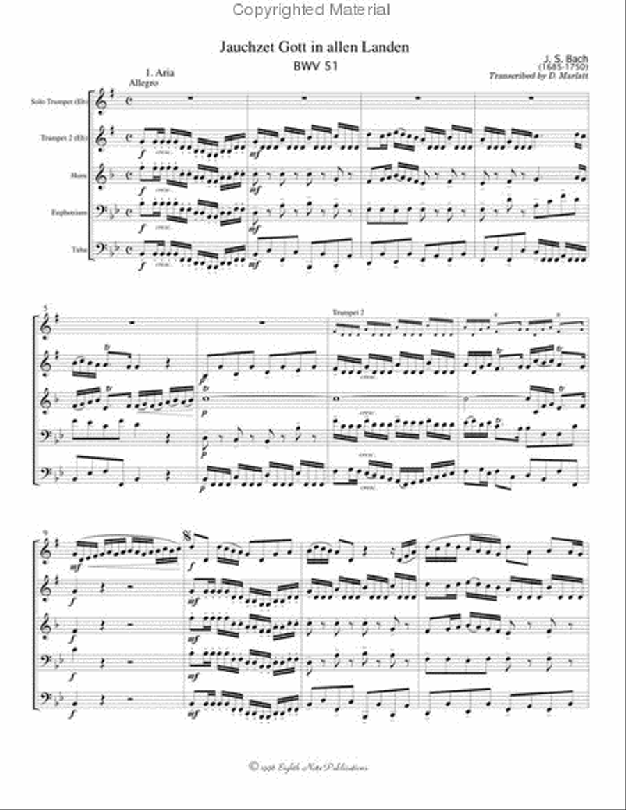 Aria (from Cantata 51, BWV 51) Brass Quintet scores gallery preview page 2