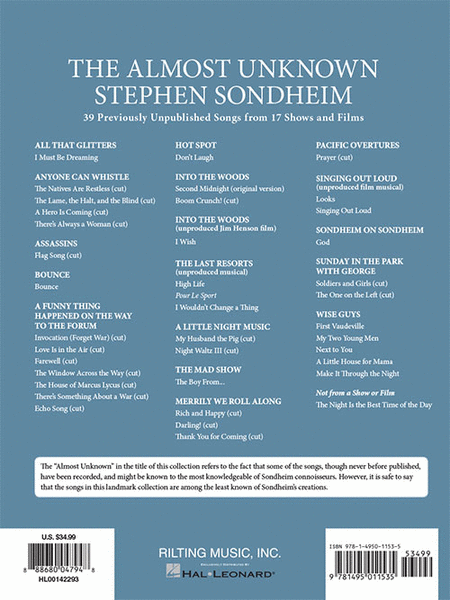 The Almost Unknown Stephen Sondheim by Stephen Sondheim Piano, Vocal - Sheet Music