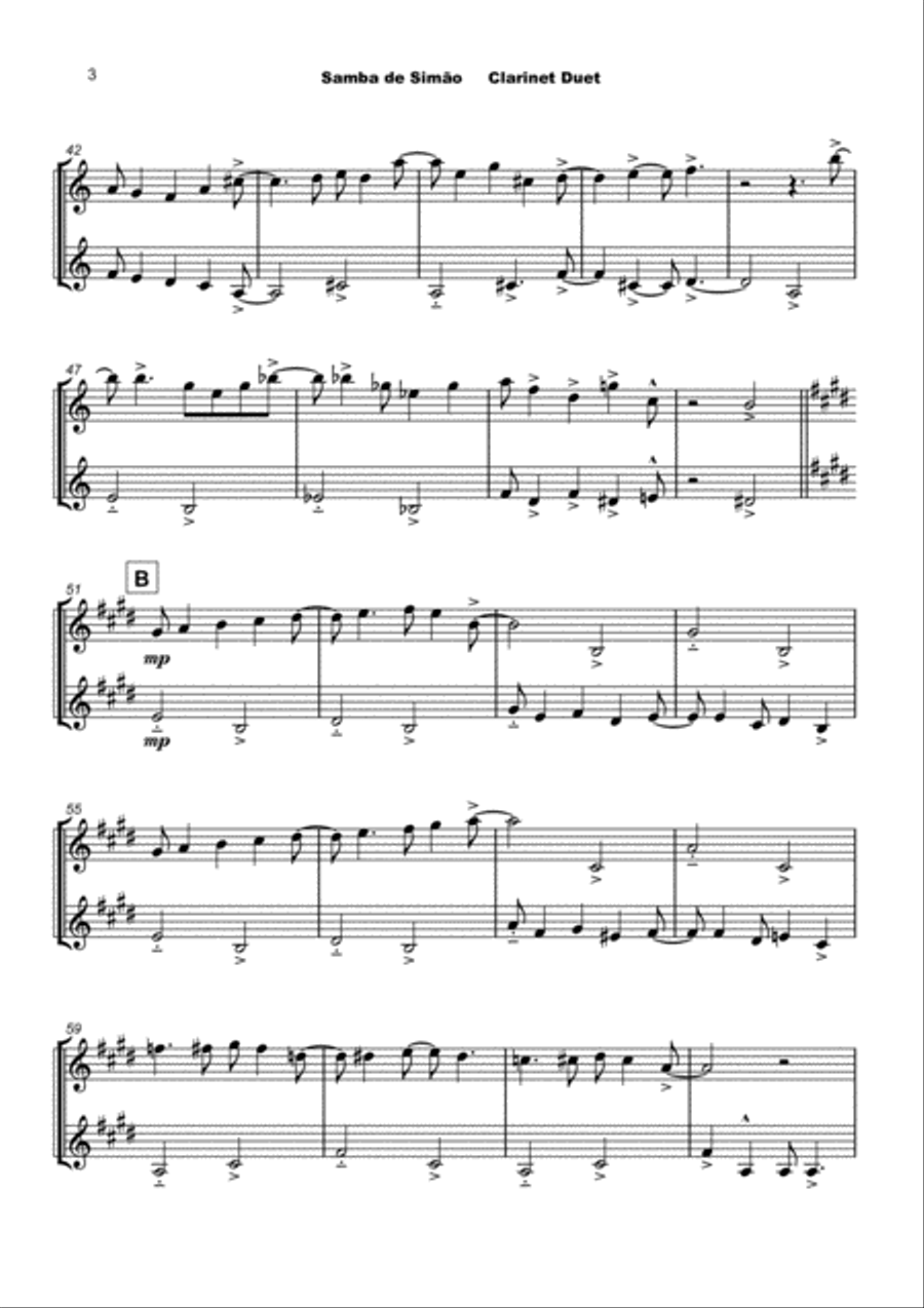 Samba de Simão, for Clarinet Duet Clarinet Duet scores gallery preview page 4