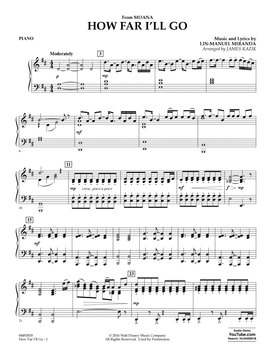 How Far I'll Go (from Moana) - Piano