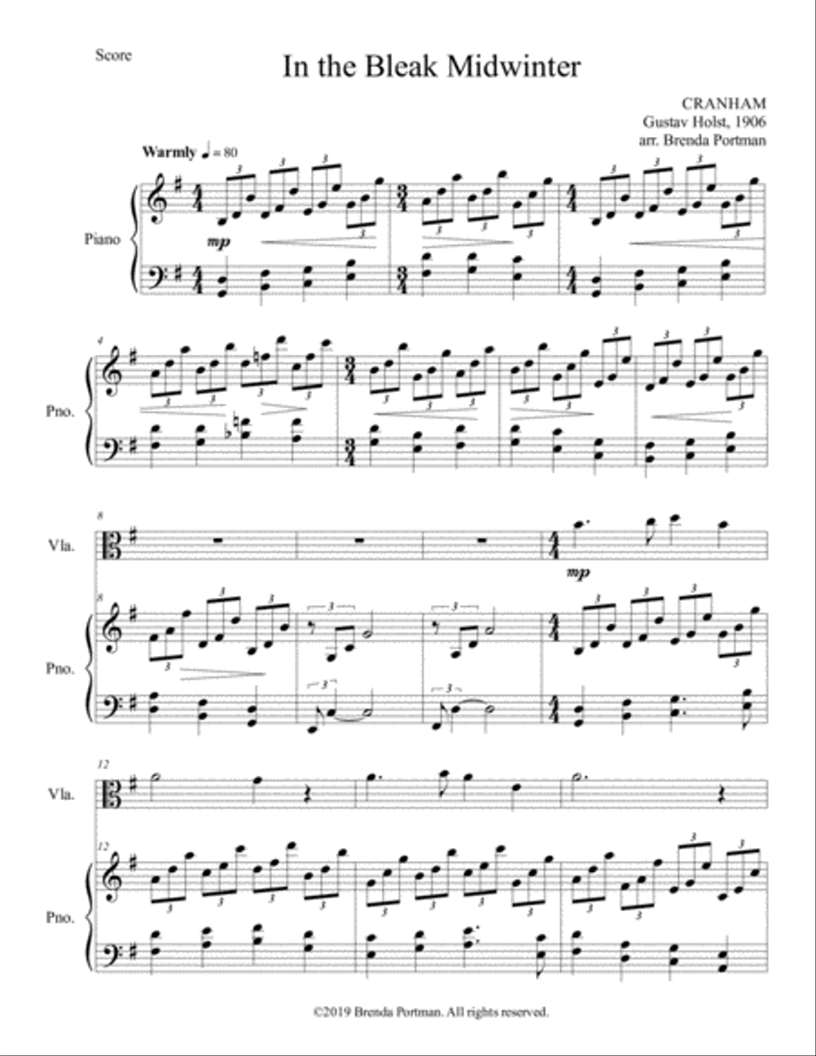 In the Bleak Midwinter (viola/piano), arr. Brenda Portman Viola scores gallery preview page 1