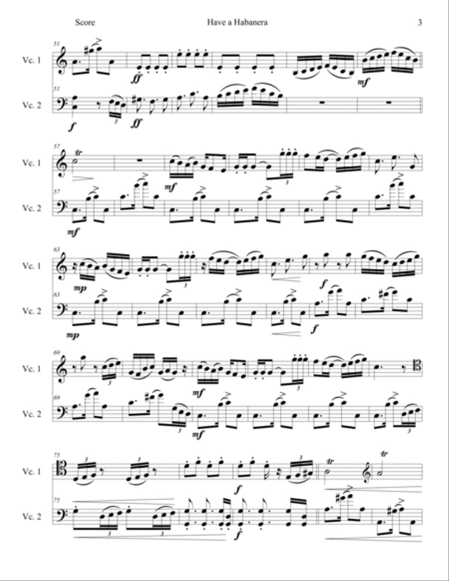 Have a Habanera for 2 cellos String Duet scores gallery preview page 3