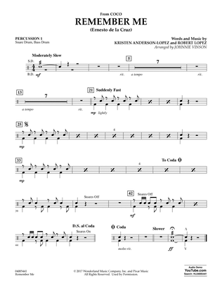 Book cover for Remember Me (from Coco) (arr. Johnnie Vinson) - Percussion 1