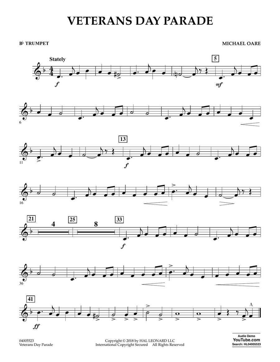 Veterans Day Parade - Bb Trumpet Concert Band scores gallery preview page 1