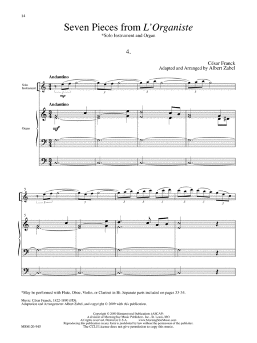 Seven Pieces from L'Organiste for Solo Instrument and Organ Organ scores gallery preview page 7