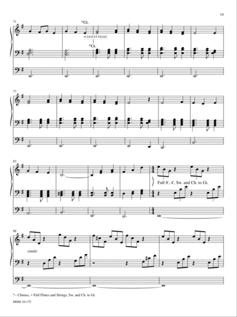 Medley on Savior of the Nations, Come; Carol of the Bells; and O Sons and Daughters Organ scores gallery preview page 4
