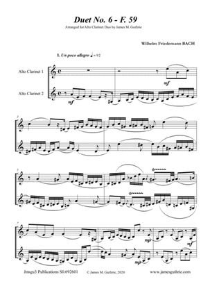 Book cover for WF Bach: Duet No. 6 for Alto Clarinet Duo