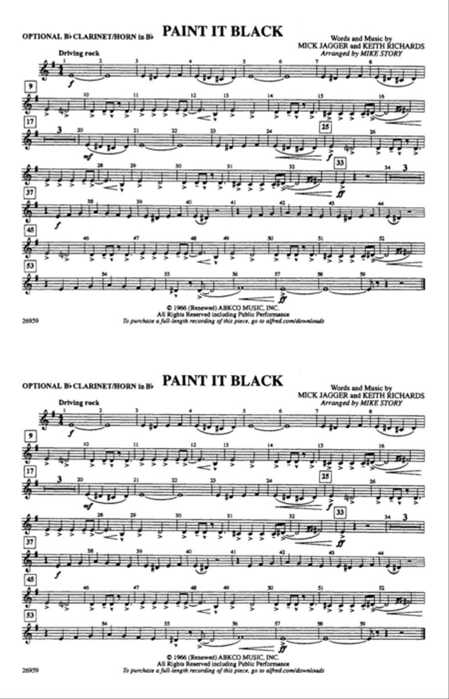 Paint It Black: Optional Bb Clarinet/Horn in Bb