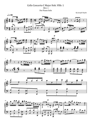 Book cover for Haydn - Cello Concerto C Major Hob. VIIb: 1 - Mvt. 1 - For Piano Solo