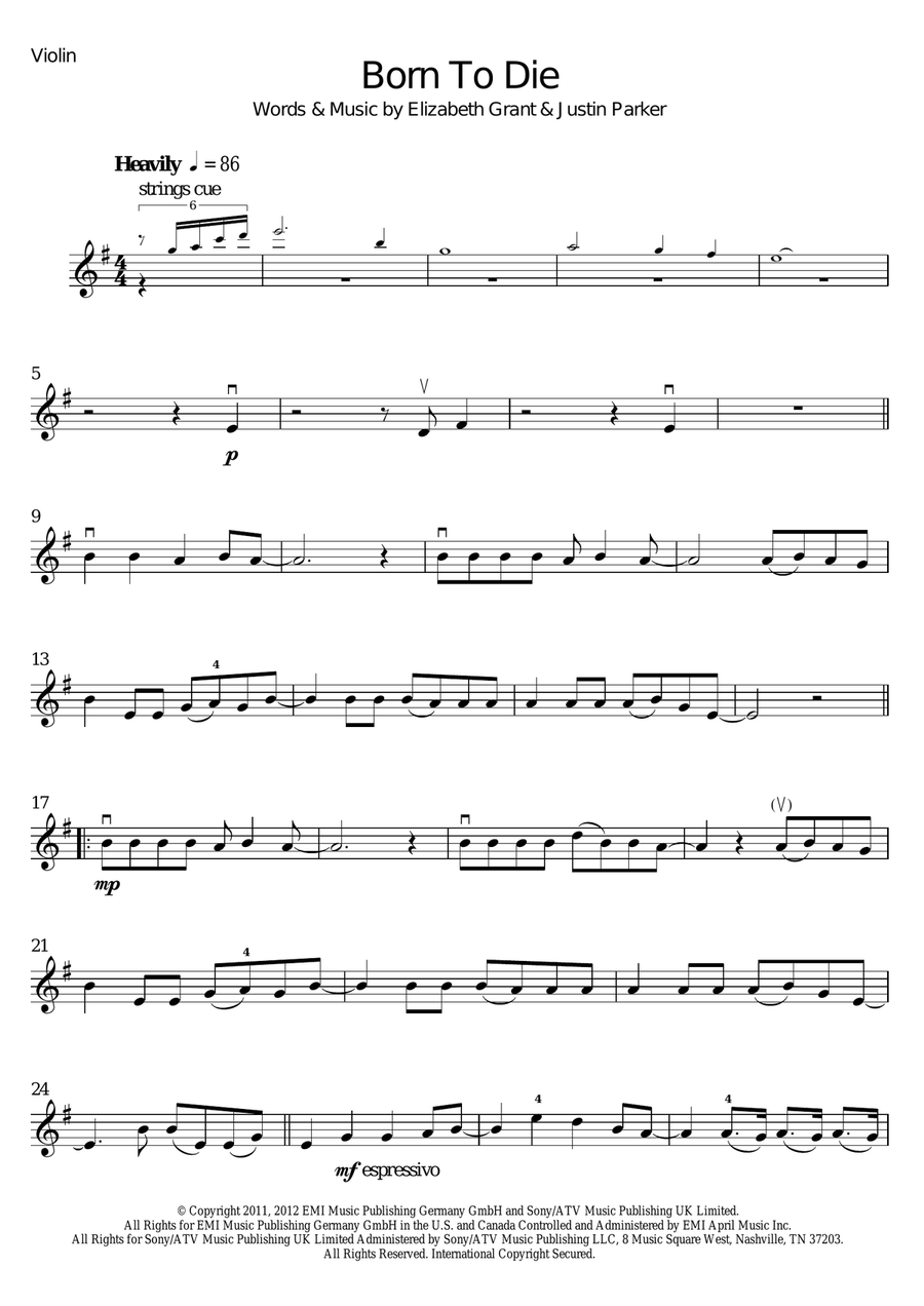 Born To Die Violin Solo scores gallery preview page 1