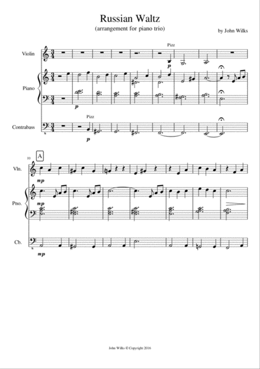 Traditional Waltz arranged arranged for a piano trio Small Ensemble scores gallery preview page 1