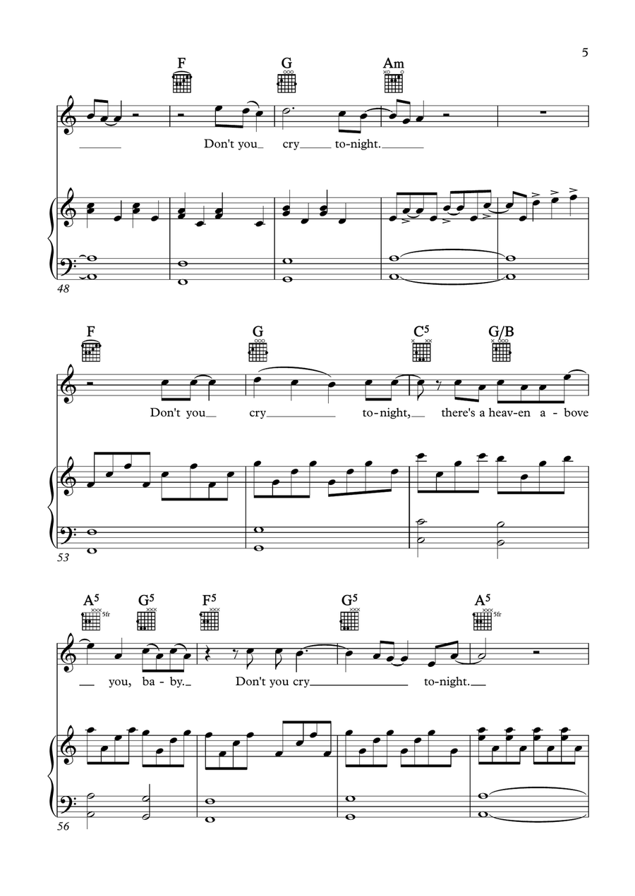 Don't Cry Piano, Vocal scores gallery preview page 5