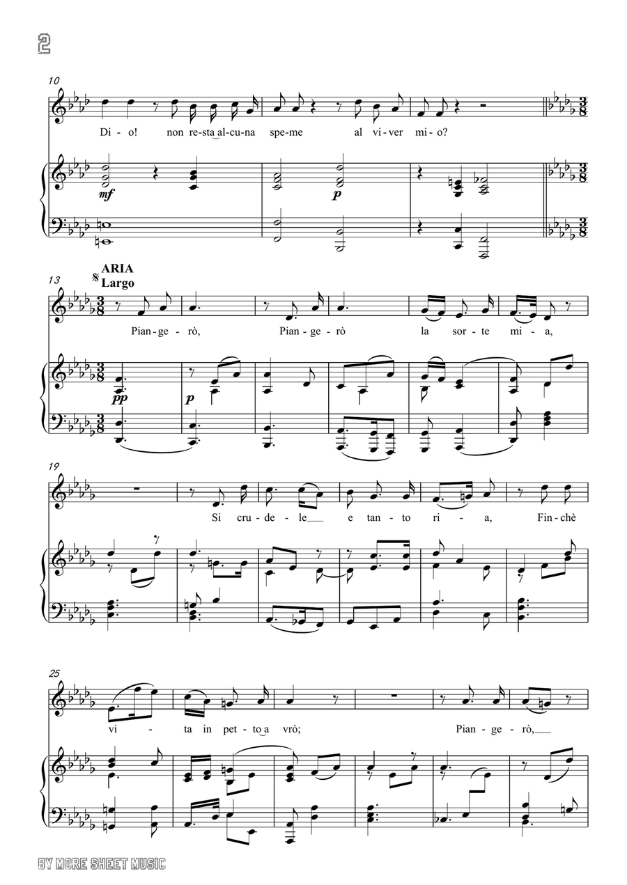 Handel-E pur così in un giorno...Piangerò la sorte mia in D flat Major,for Voice and Piano Piano, Vocal scores gallery preview page 4