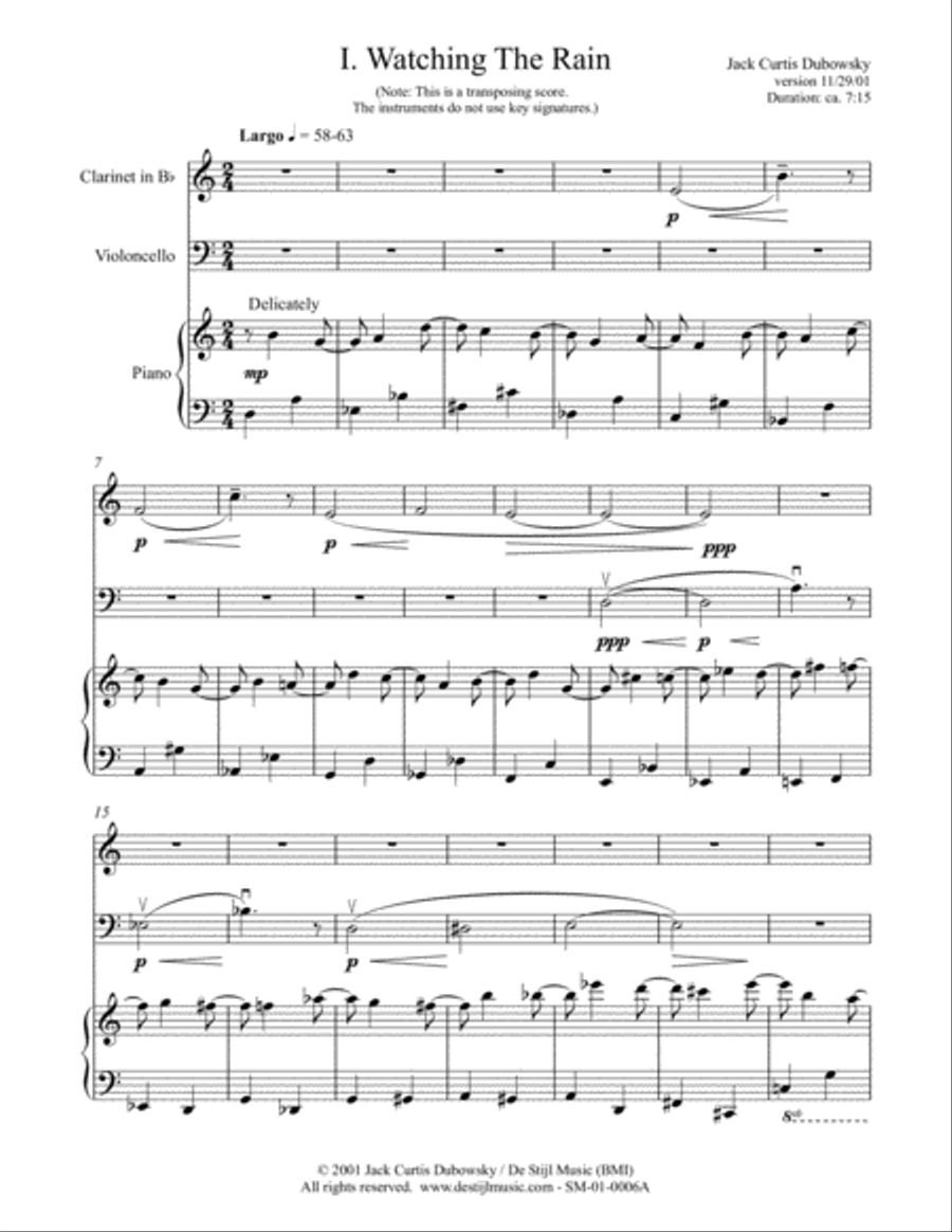 Watching The Rain (Pno, Vc, Clar in Bb) B-Flat Clarinet scores gallery preview page 3