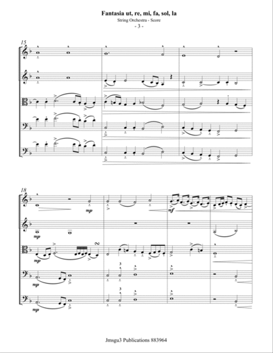 Sweelinck: Fantasia Ut, re, mi, fa, sol, la for String Orchestra - Score Only String Orchestra scores gallery preview page 3
