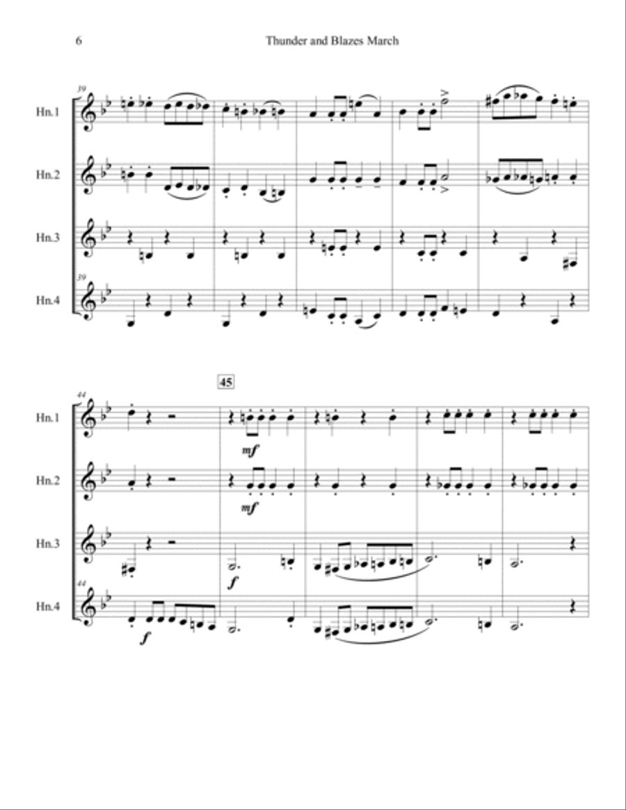 Thunder and Blazes March for French Horn Quartet French Horn Quartet scores gallery preview page 6