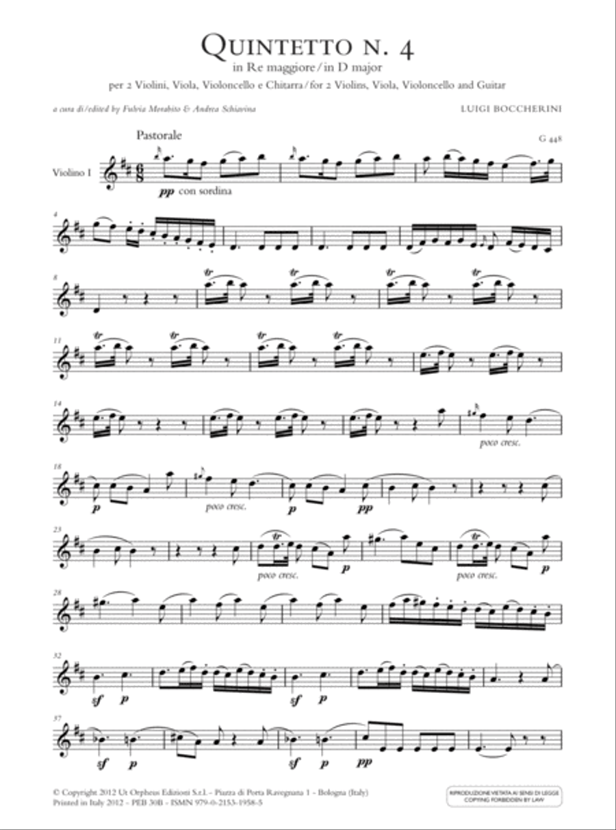 Quintet No. 4 in D major (G 448) for 2 Violins, Viola, Violoncello and Guitar String Orchestra scores gallery preview page 2