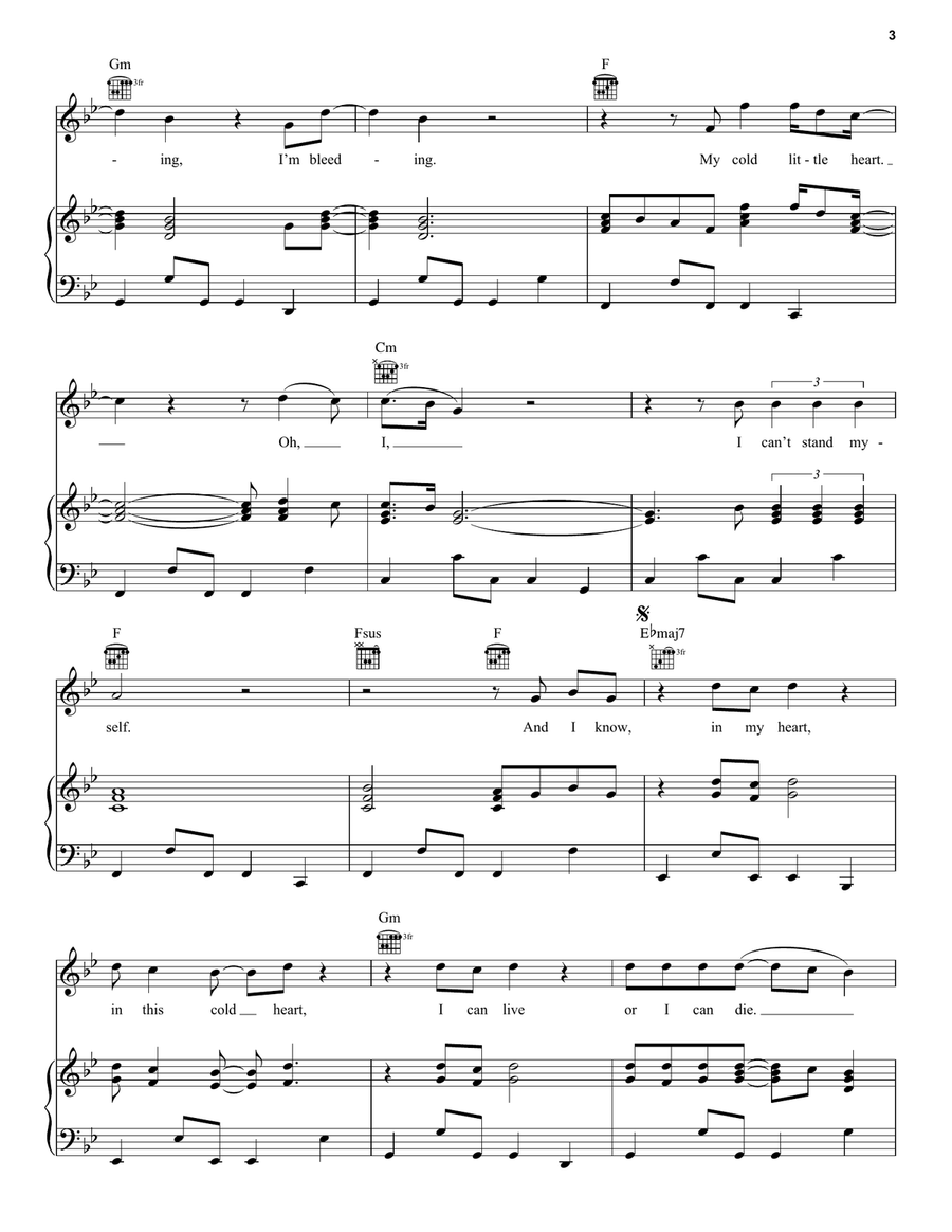 Cold Little Heart (theme from Big Little Lies) Piano, Vocal, Guitar scores gallery preview page 3