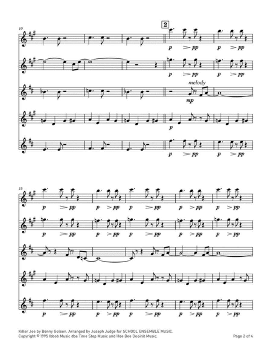 Cool Joe, Mean Joe (killer Joe) Saxophone Quartet scores gallery preview page 2