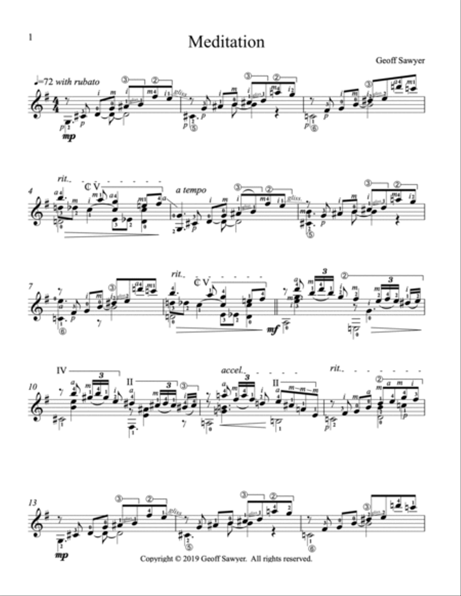 Meditation for Classical Guitar Acoustic Guitar scores gallery preview page 2