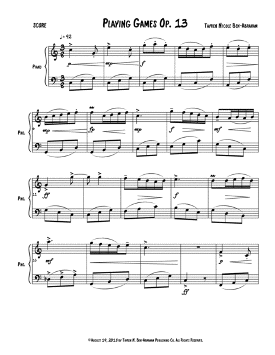Playing Games Op. 13 Piano Solo scores gallery preview page 1