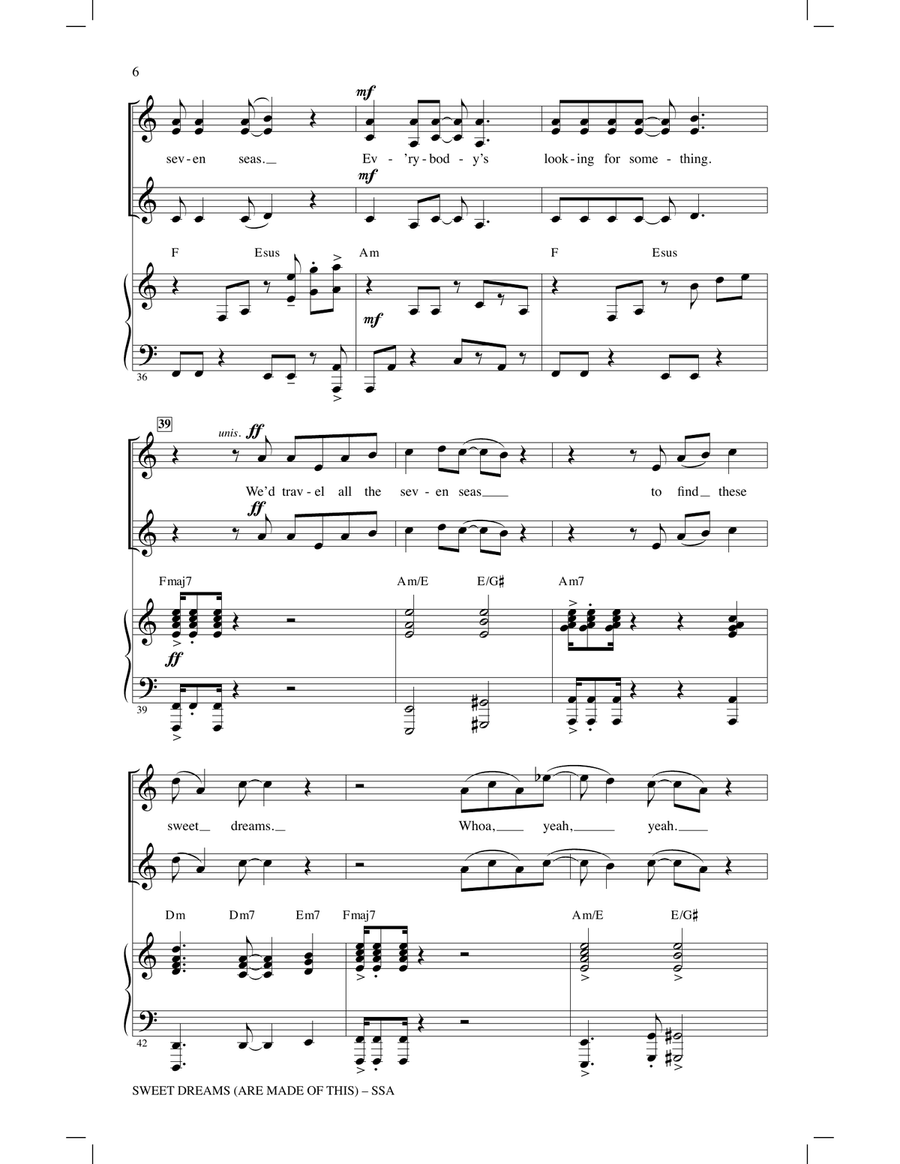 Sweet Dreams (Are Made Of This) SSA scores gallery preview page 5