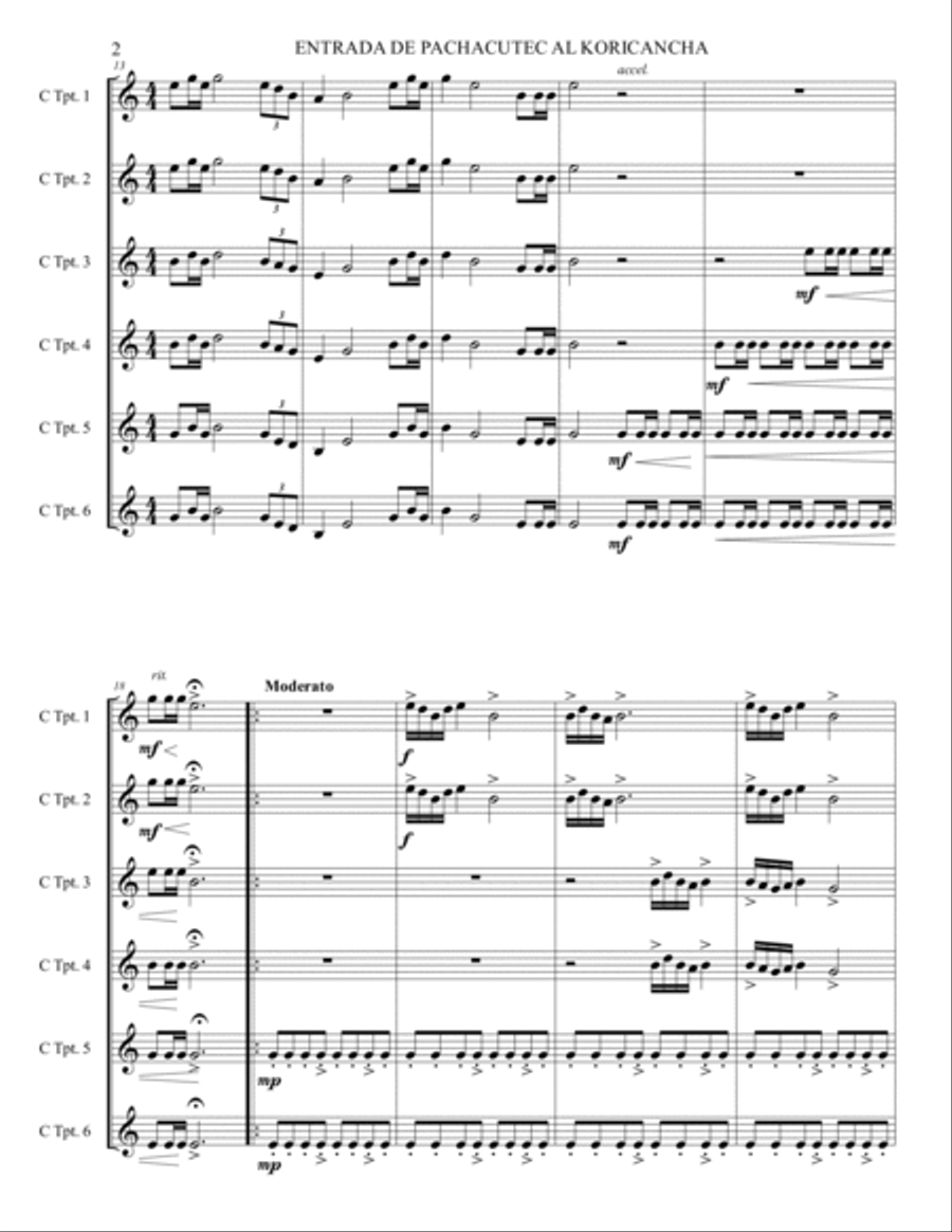 Entrance of Pachacutec to the Koricancha, Op7 for 6 trumpets Brass Ensemble scores gallery preview page 2