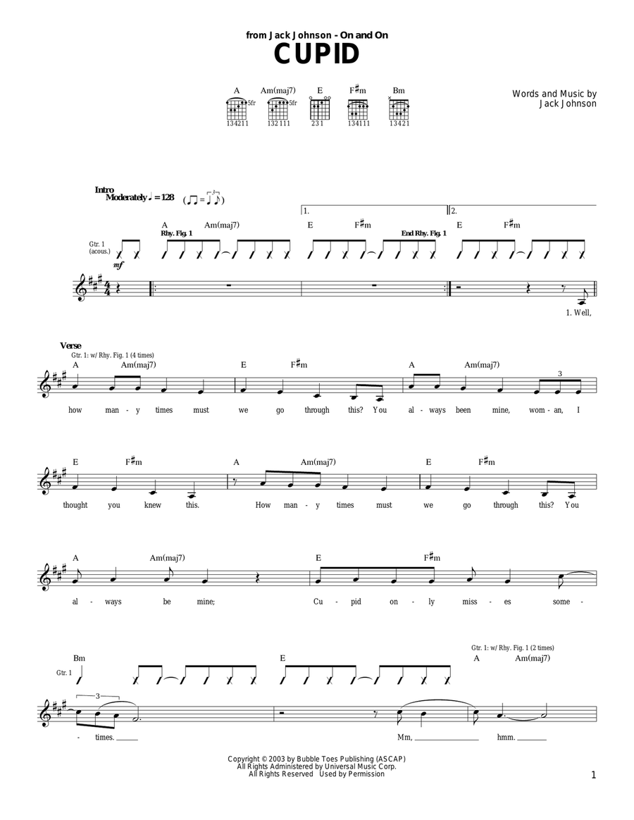 Cupid Acoustic Guitar scores gallery preview page 1