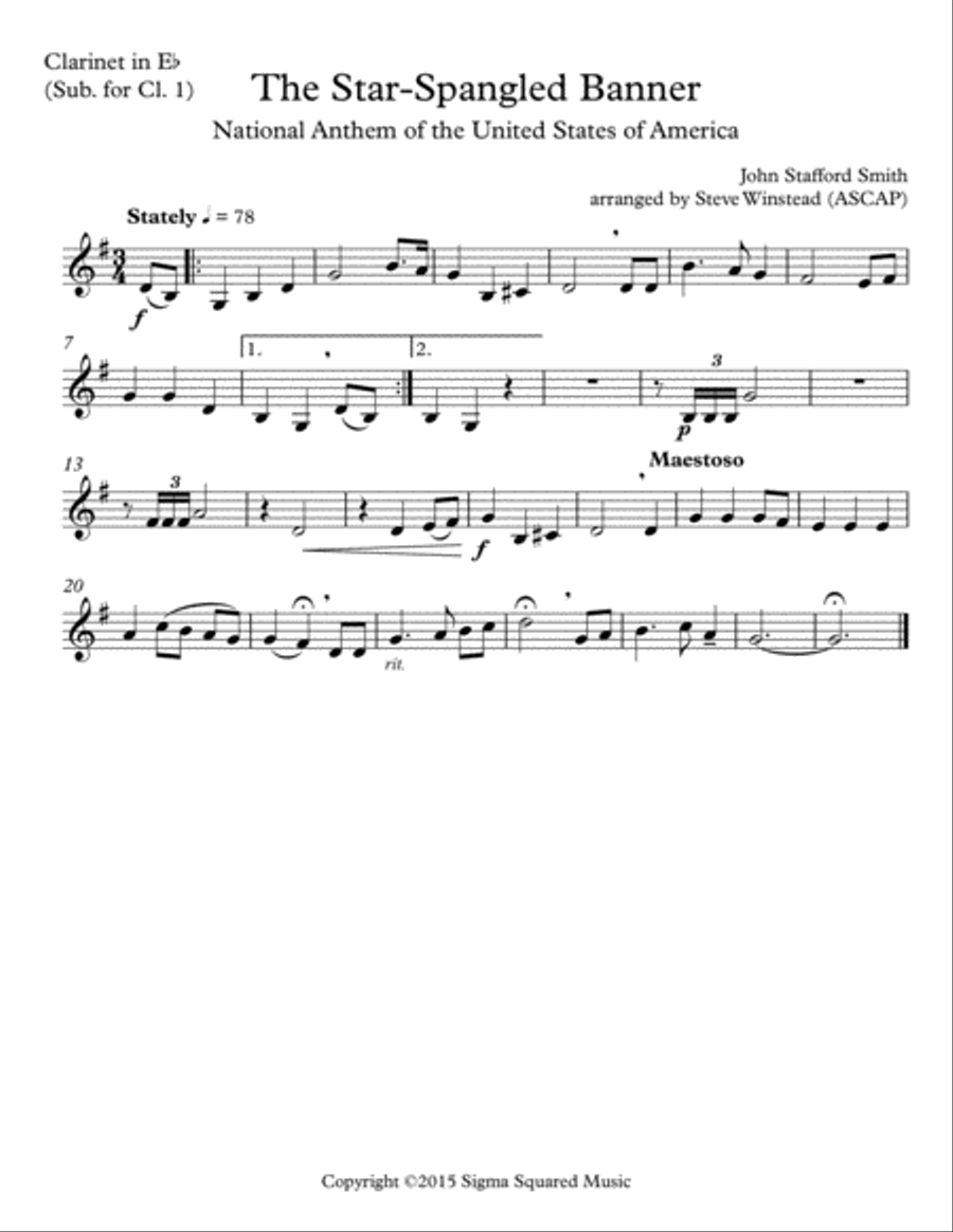 The Star-Spangled Banner for Clarinet Quartet or Choir Choir scores gallery preview page 5