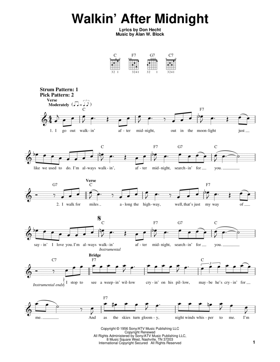 Walkin' After Midnight Electric Guitar scores gallery preview page 1