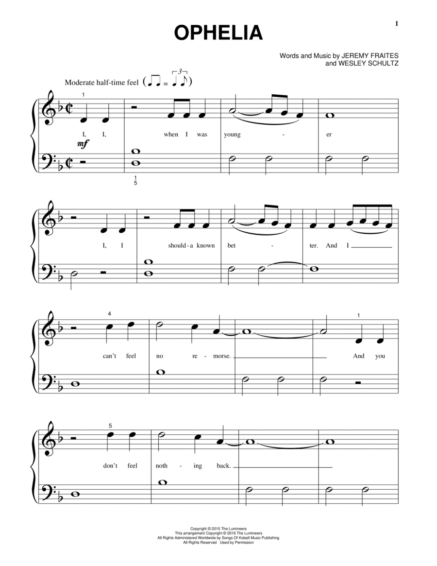 Ophelia Piano Solo scores gallery preview page 1