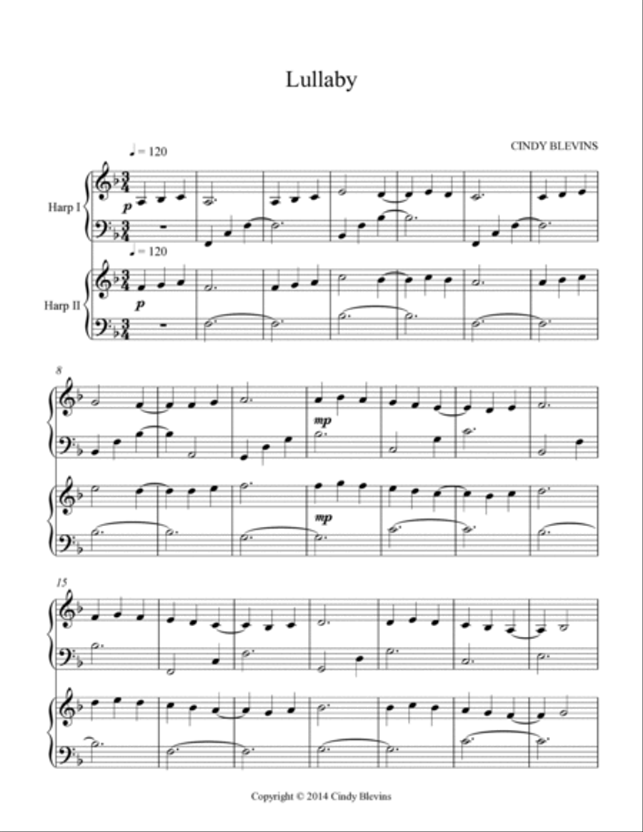 Lullaby, Harp Duet Harp scores gallery preview page 2