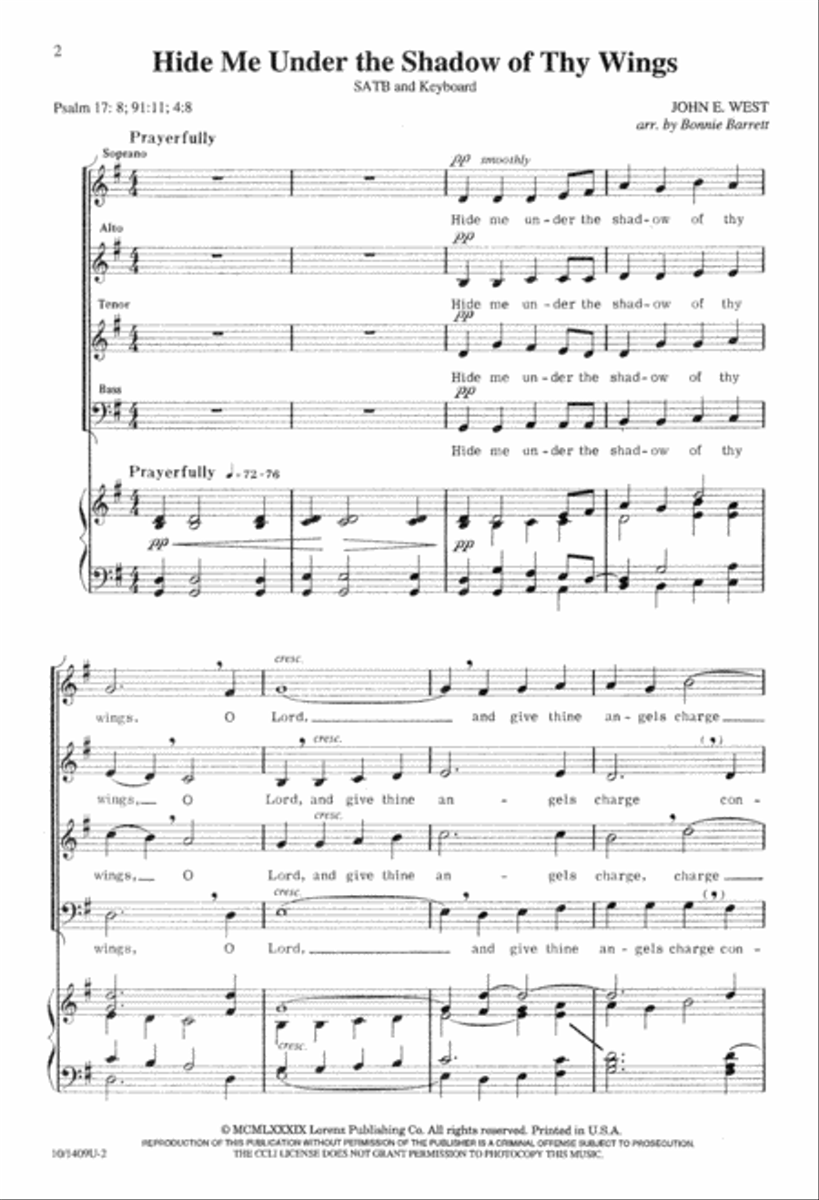 Hide Me under the Shadow of Thy Wings 4-Part scores gallery preview page 2