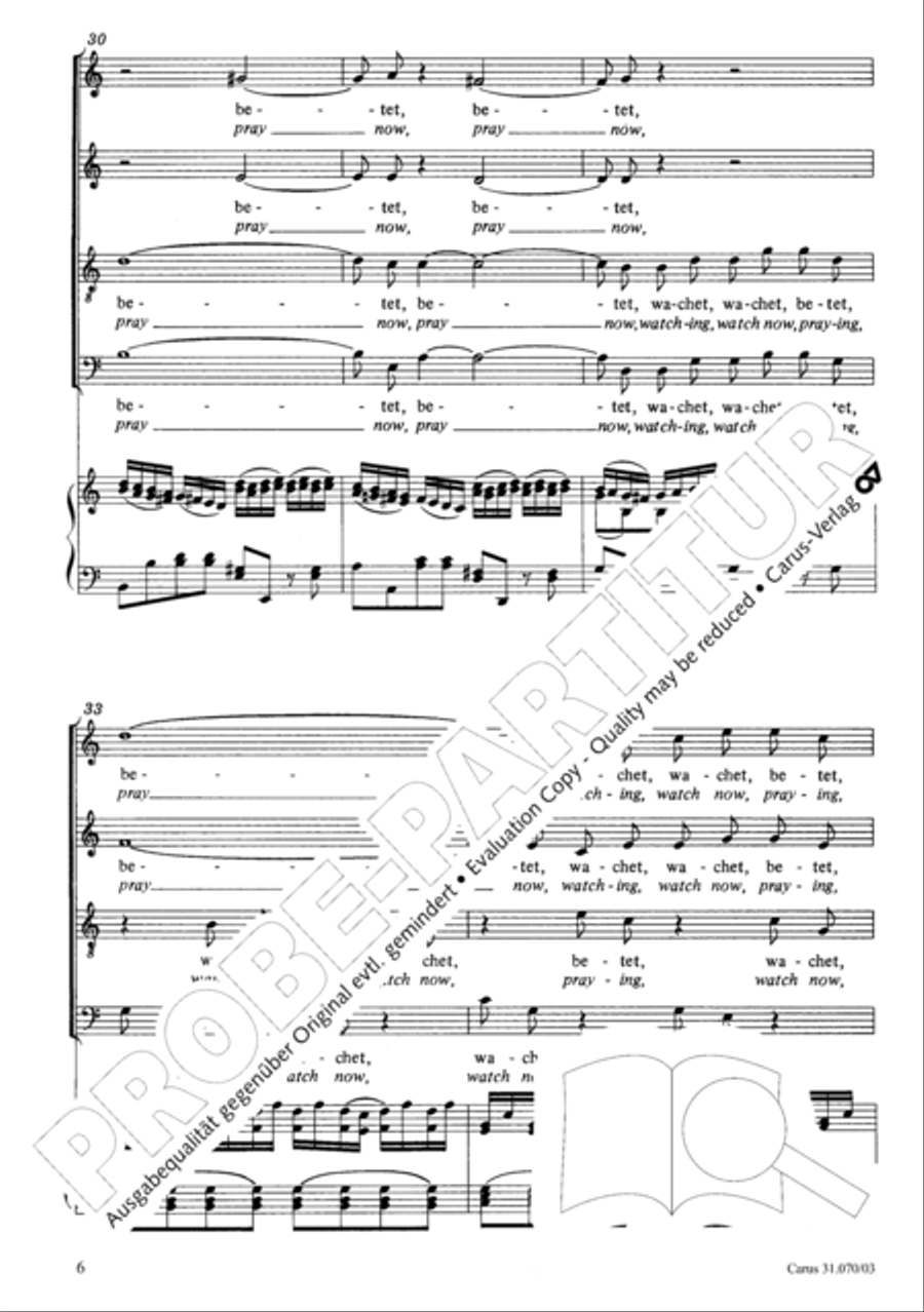 Watch now, praying, praying, watch now (Wachet! betet! betet! wachet!) 4-Part scores gallery preview page 10