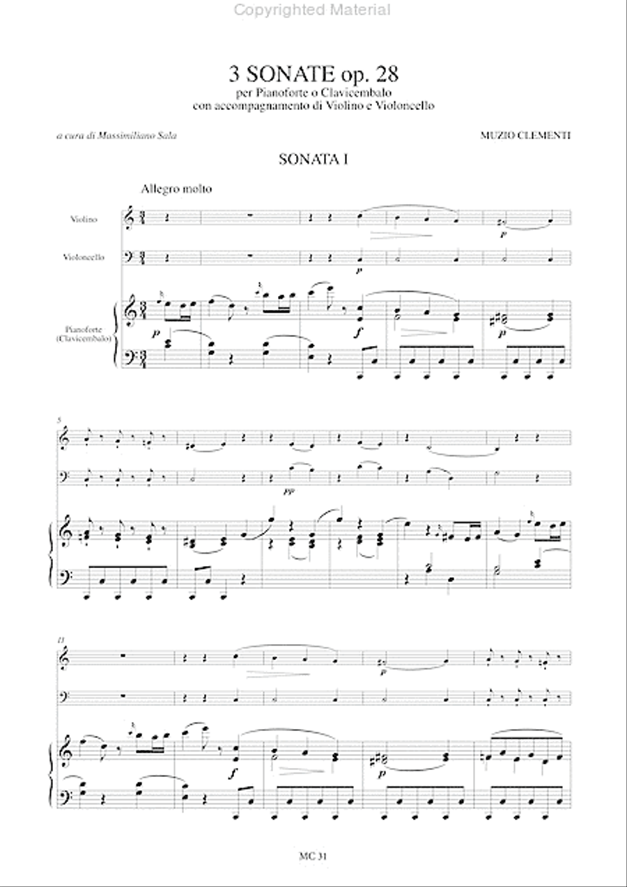 3 Sonatas Op. 28 for Piano (Harpsichord), Violin and Violoncello Piano Trio scores gallery preview page 2