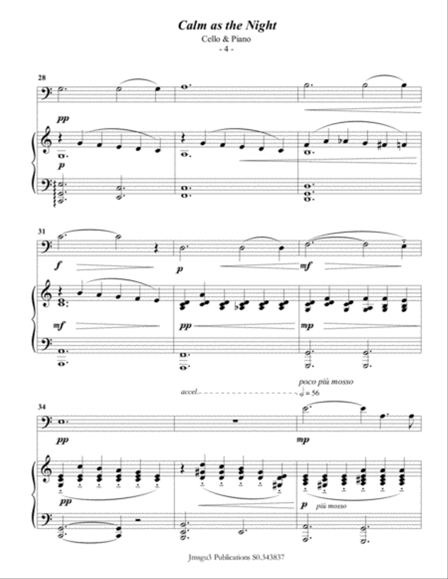 Bohm: Calm as the Night for Cello & Piano Piano scores gallery preview page 4