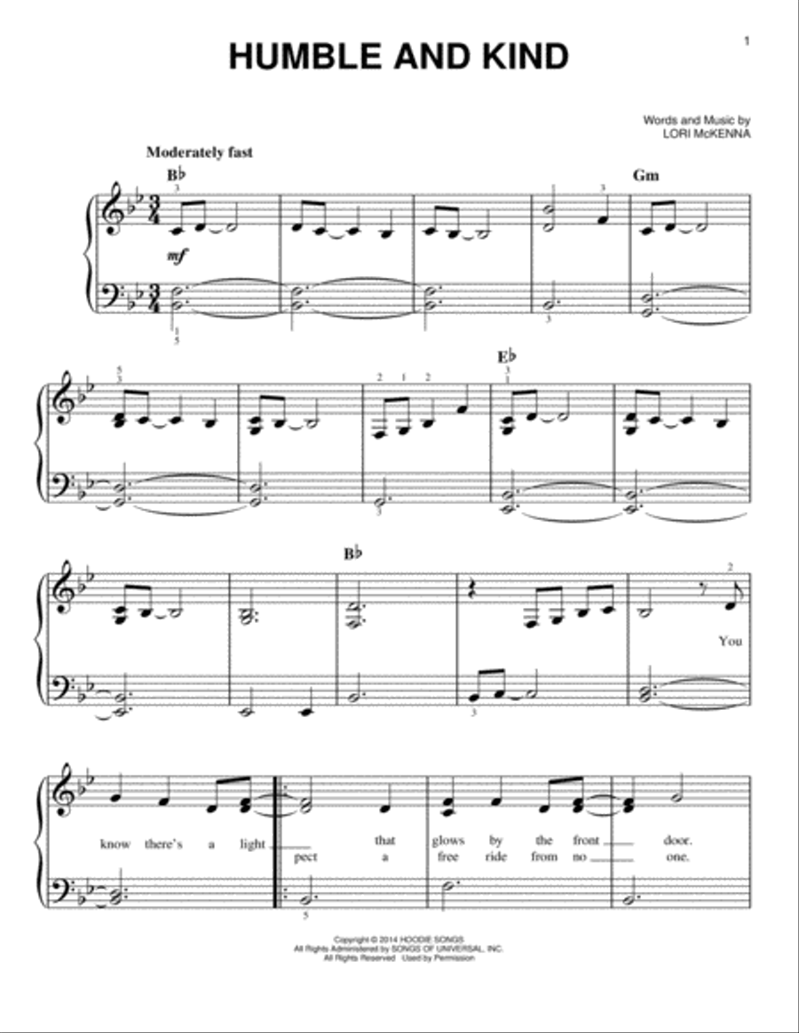 Humble And Kind Easy Piano scores gallery preview page 1