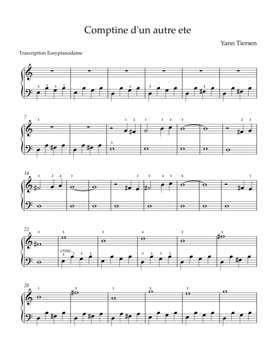 Comptine D'un Autre Été: L'après-midi Easy Piano scores gallery preview page 1