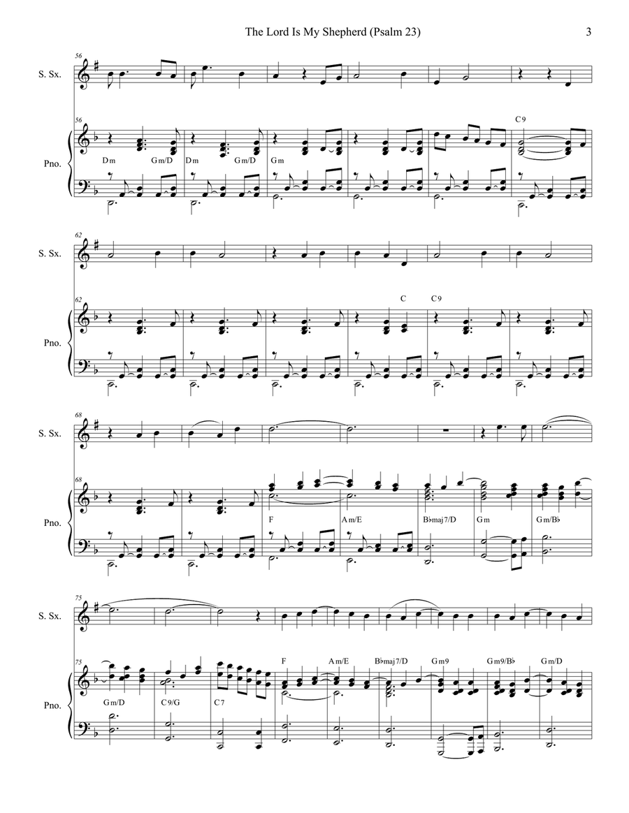 Psalm 23 (theme From The Vicar Of Dibley) Soprano Saxophone scores gallery preview page 3