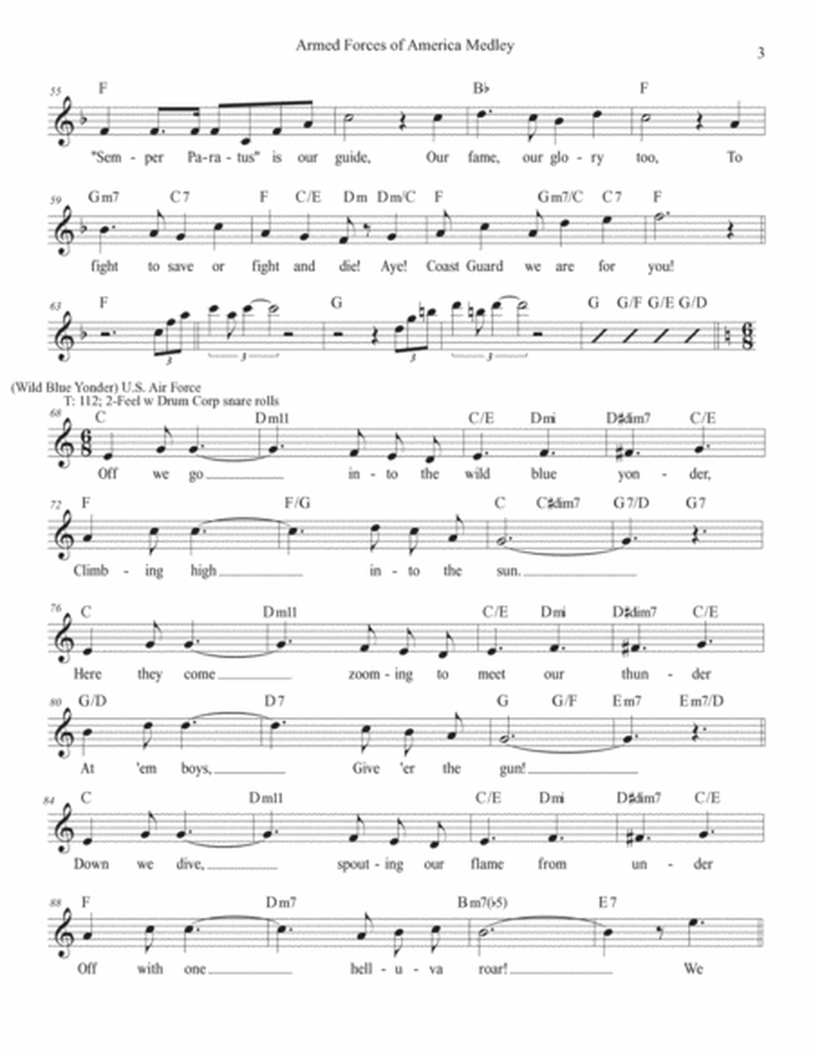 Armed Forces of America Medley (Vocal Lead Sheet - Key of C) image number null